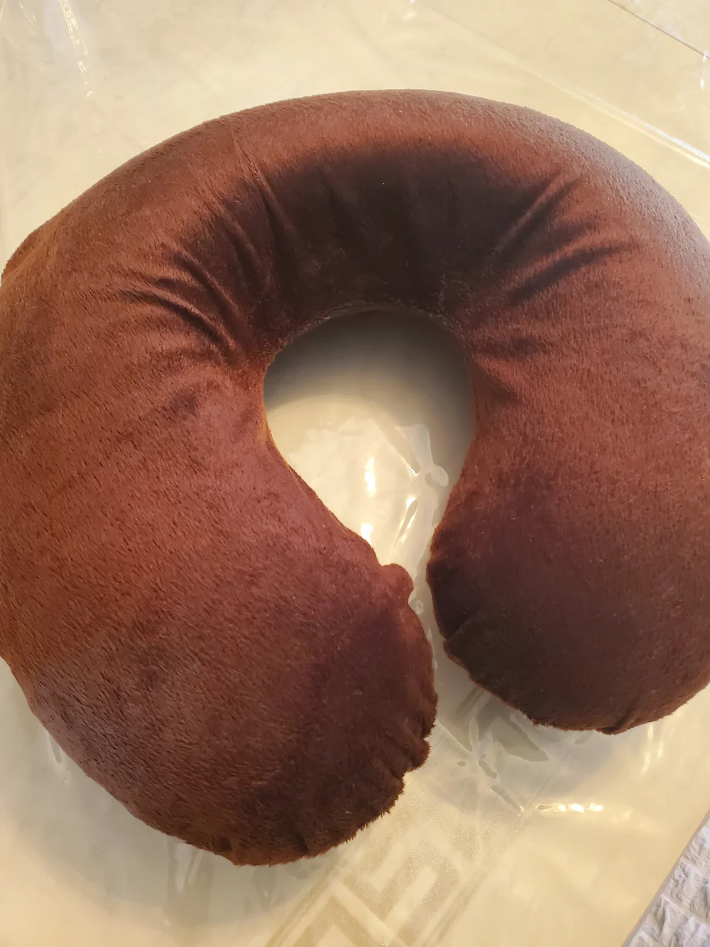 Plush Brown U-Shaped Neck Pillow - Travel Comfort